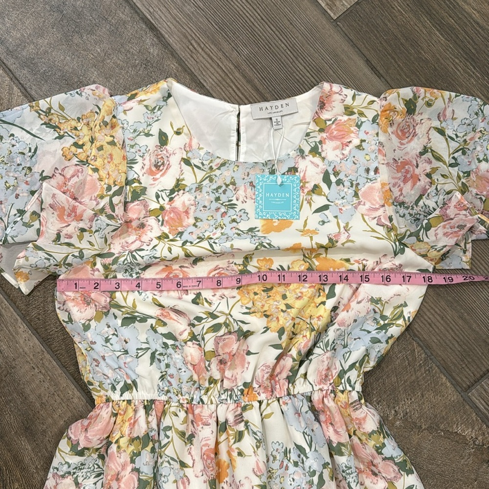 Hayden Floral Peplum Blouse Small NWT Flutter Sleeve Cottagecore Romantic Top - Picture 5 of 9